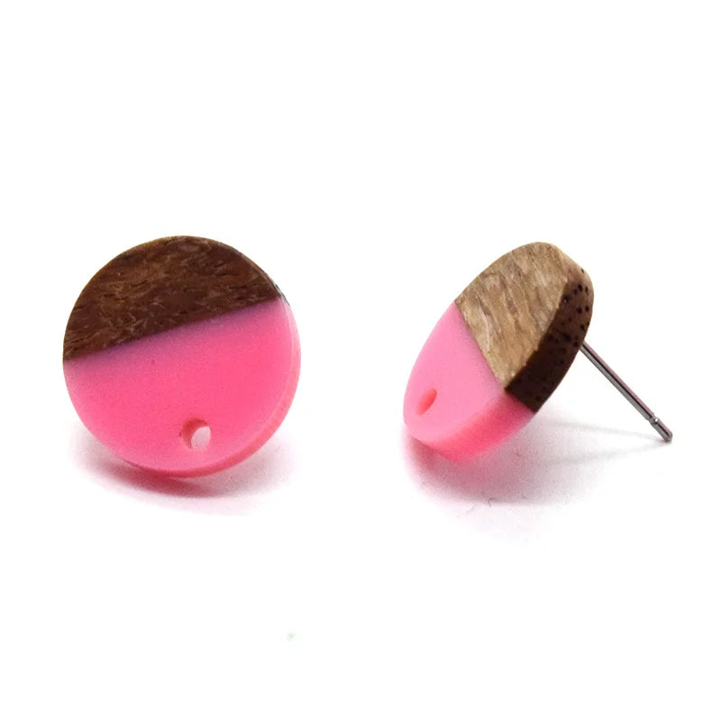 10pcs stainless steel needle resin wood earring findings 15mm splicing round vintage base connector jewelry finding