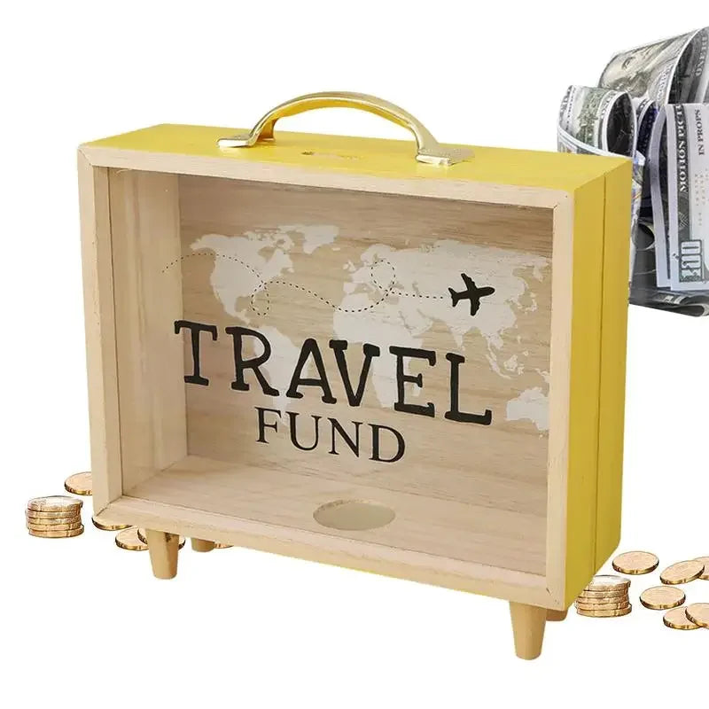 New adventure archive box wooden travel fund piggy bank ticket shadow with slot memories display frame perfect gift