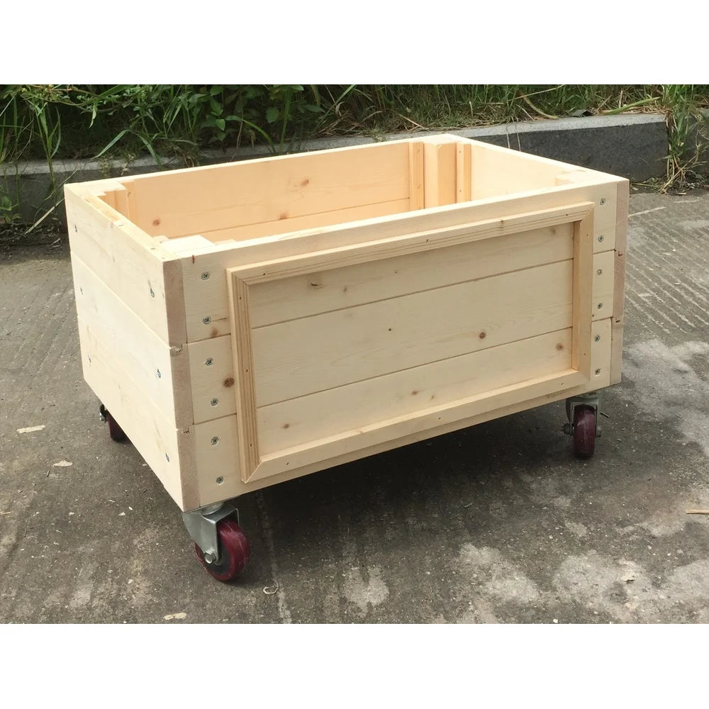 Natural wood raised garden bed planter box with wheels outdoor vegetable flower durable removable square design easy