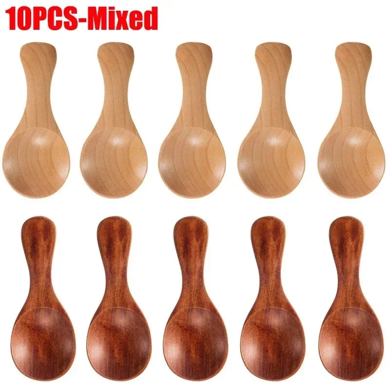 Customized short handle small natural wooden spoonstea coffee kitchen spice condimentsalt sugar enduring mini spoon