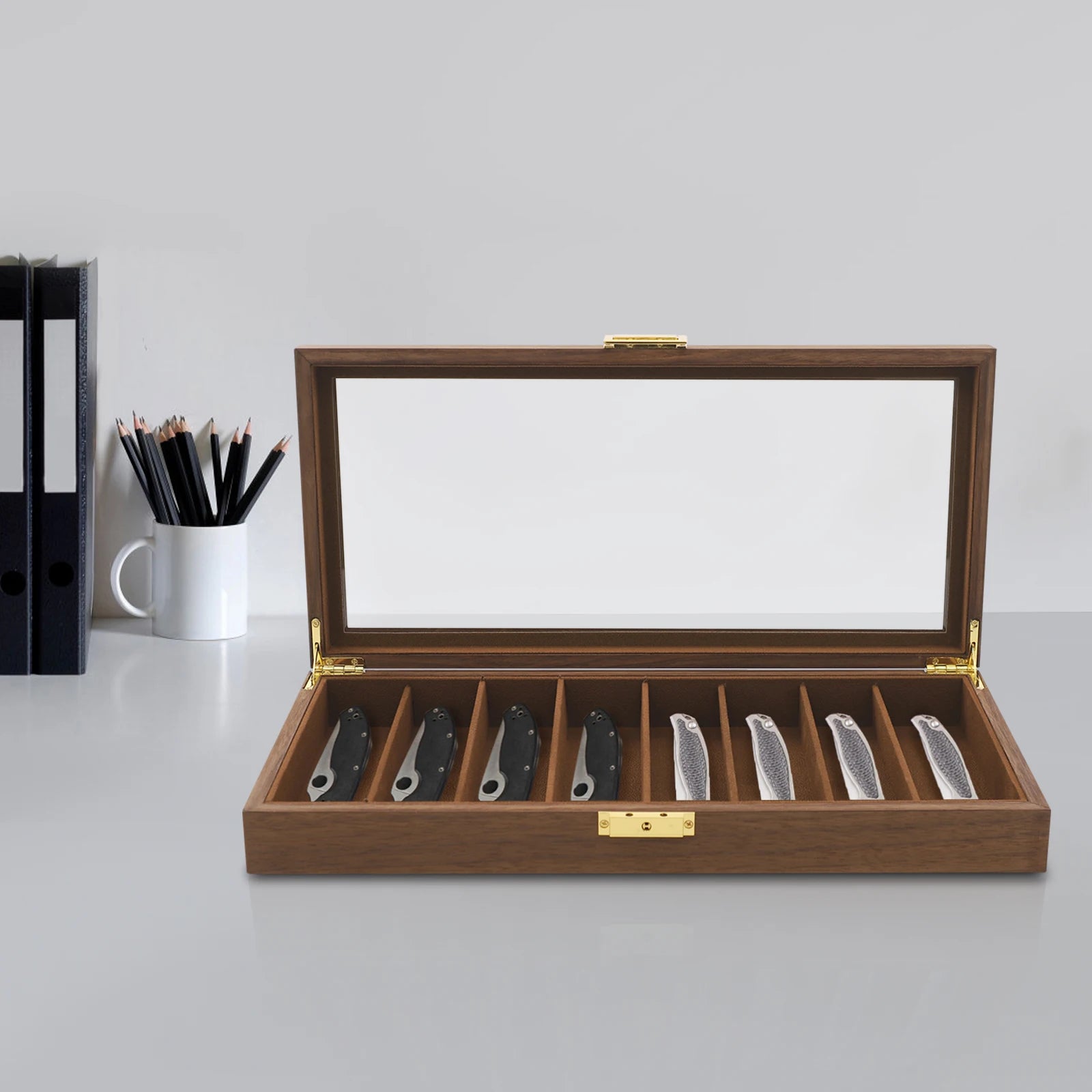 15.7*7.5in walnut knife display case organizer storage box for knives utility pocket - united states - multipurpose