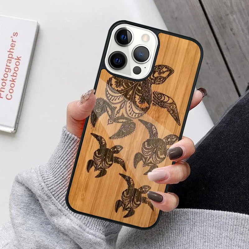 Bamboo wooden animals phone case for iphone 17 air 16 15 14 12 pro max plus magsafe magnetic wireless charging cover