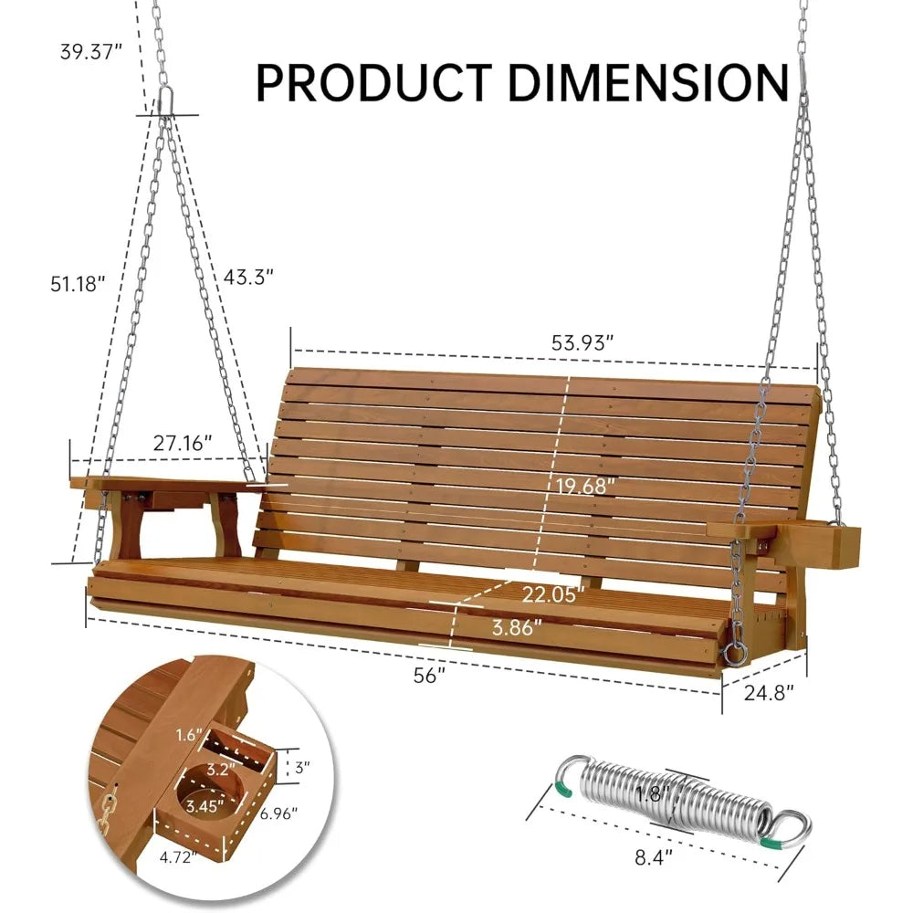 Durable 3-person outdoor porch swing with deep 22’’ seat 880 lbs capacity bench chair