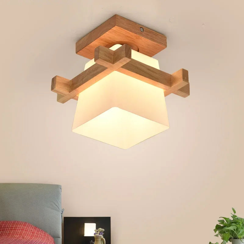 Artpad simple japan tatami e27 wooden lamp light hallway porch balcony ceiling fixtures glass modern - china