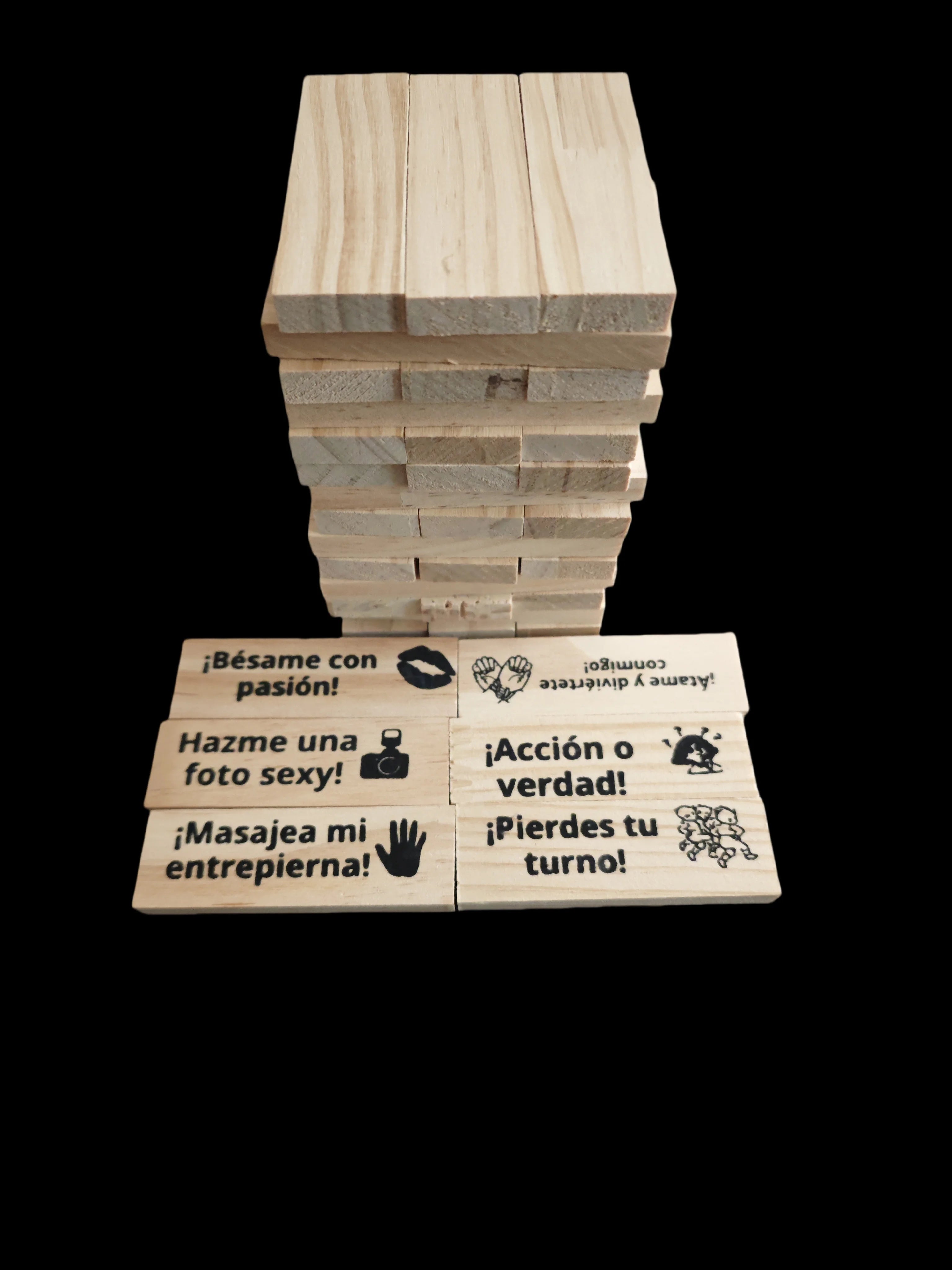 Seven language versions 48pcs building block game couple wooden tower date night adult party spanish sm product