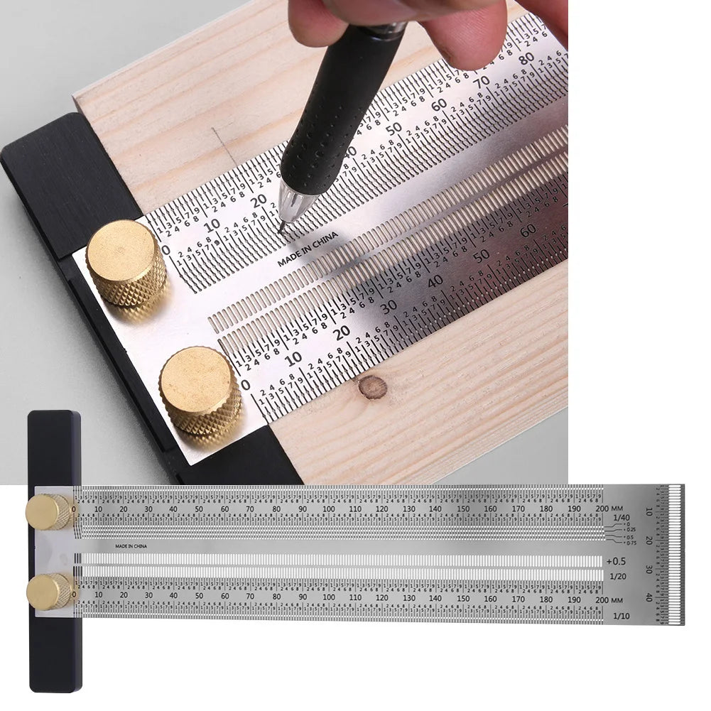 Stainless steel t type hole ruler scribing gauge woodworking marking tool with automatic pencil - 1011190231411