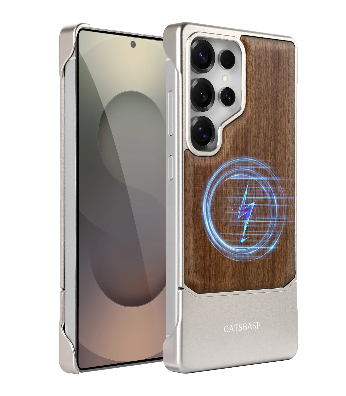 Oatsbasf solid wooden phone case for samsung galaxy s25 ultra magnetic shockproof metal frameless easy to install