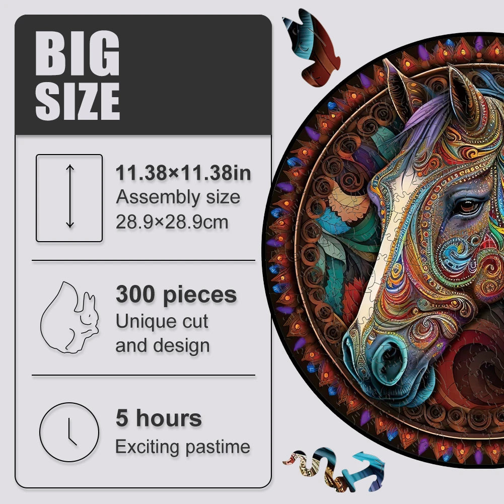 Wooden puzzle mandala horse 3d wood jigsaw retro toys animal puzzles board game for adults kids with gift box