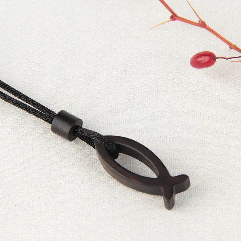High grade ebony wood necklace for men jewelry personality jesus fish pendant necklaces women party accessories fashion