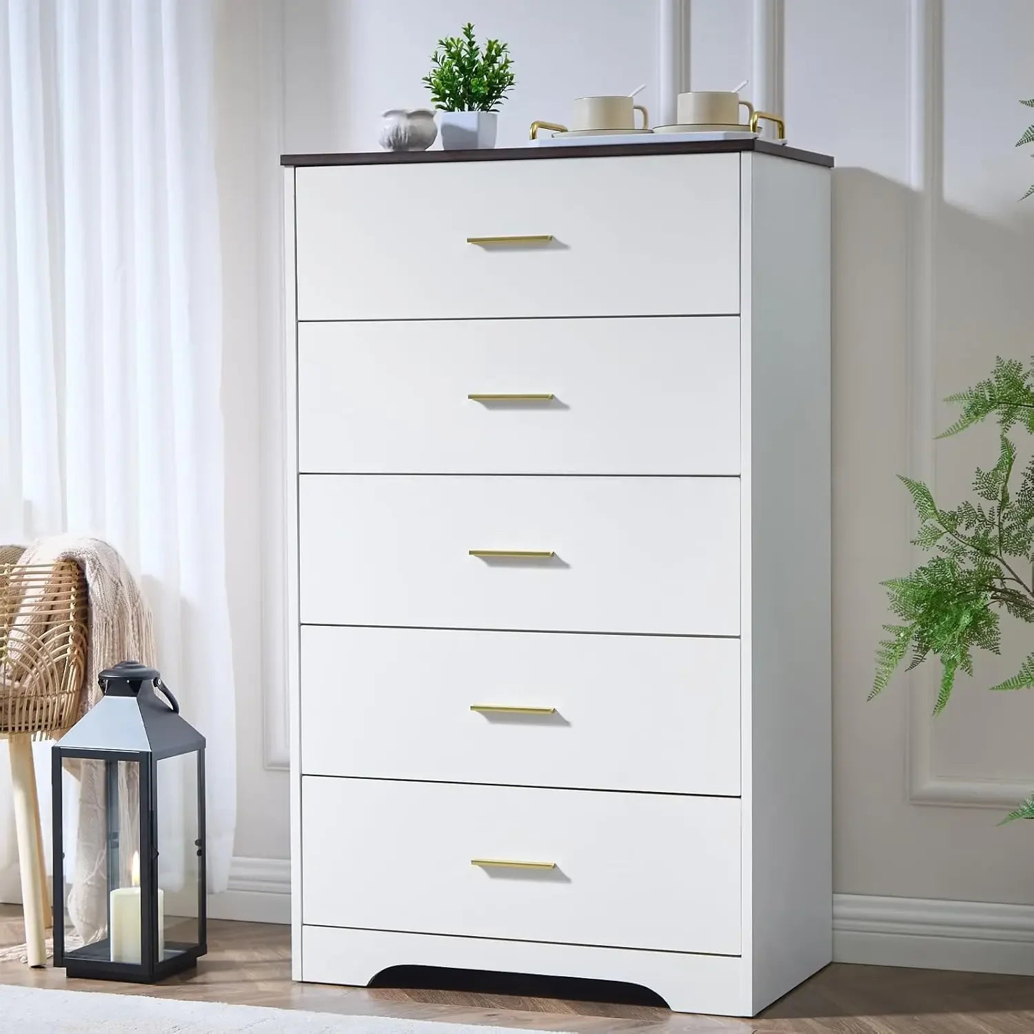 Dark cherry dresser for bedroom 5 drawer dressers & chests of drawers modern wood 47 inches tall chest - white / united