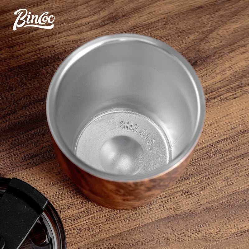 Bincoo wood grain coffee mug american style portable thermal cup retro stainless steel water for home and office