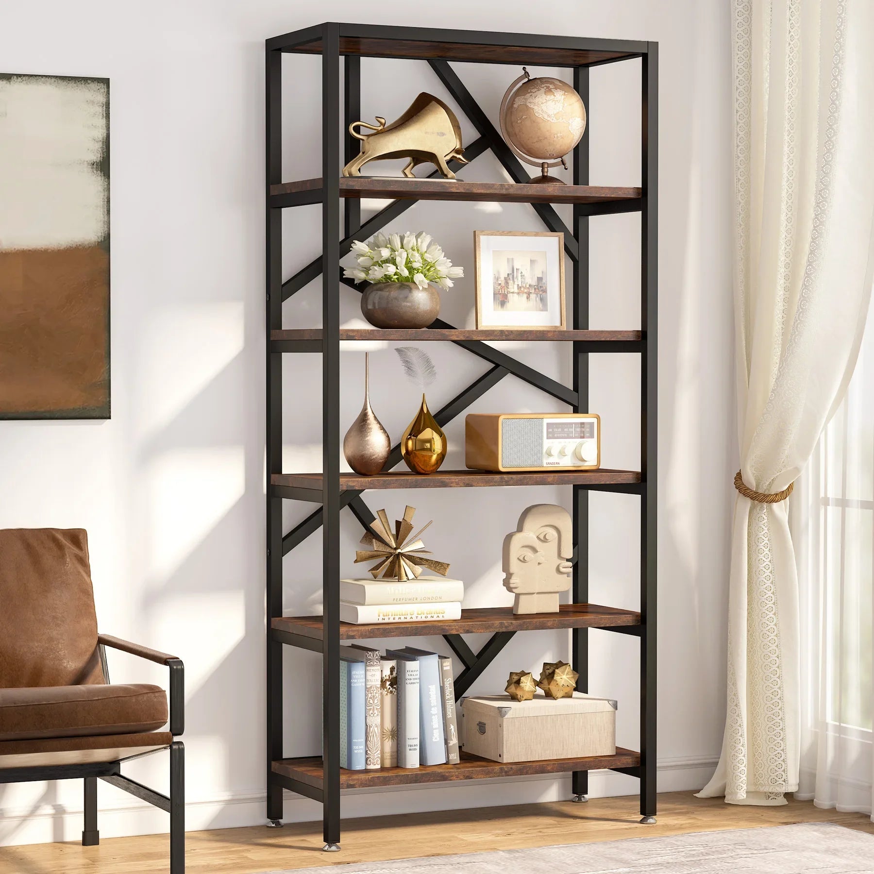 Tribesigns 71 inch high quality shelving units organizer rack industrial wood open bookshelf
