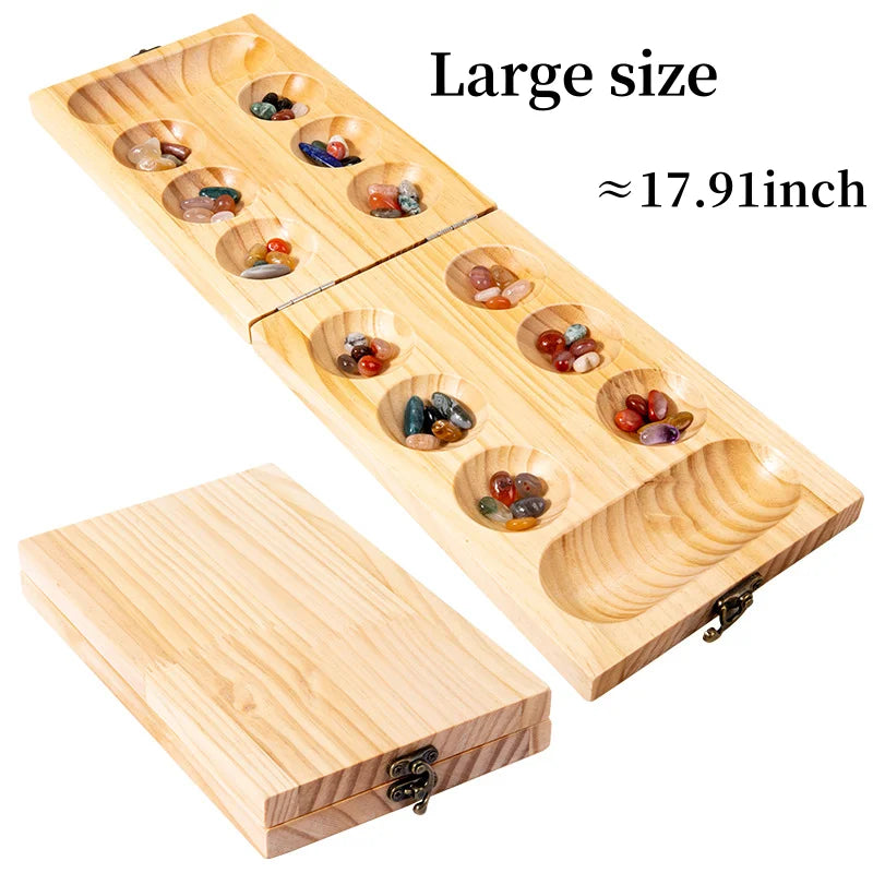 Authentic wooden mancala board game - handcrafted traditional african set with beads