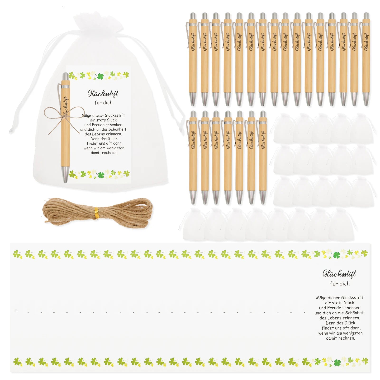24 sets employee appreciation pen bamboo thank you with hemp rope paper card and clear gauze bag for coworker staff