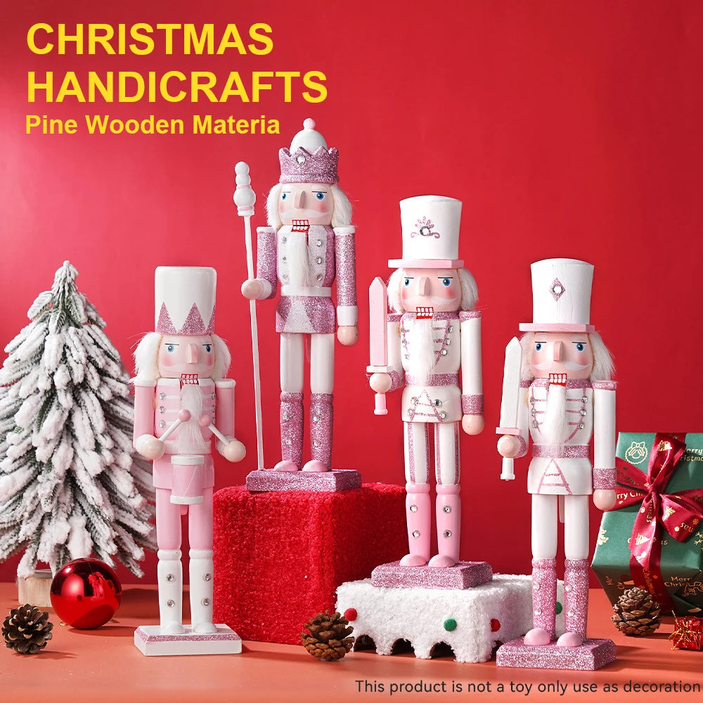 12in pink painted nutcracker soldier wooden handmade figurine christmas decor holiday party home desktop decoration