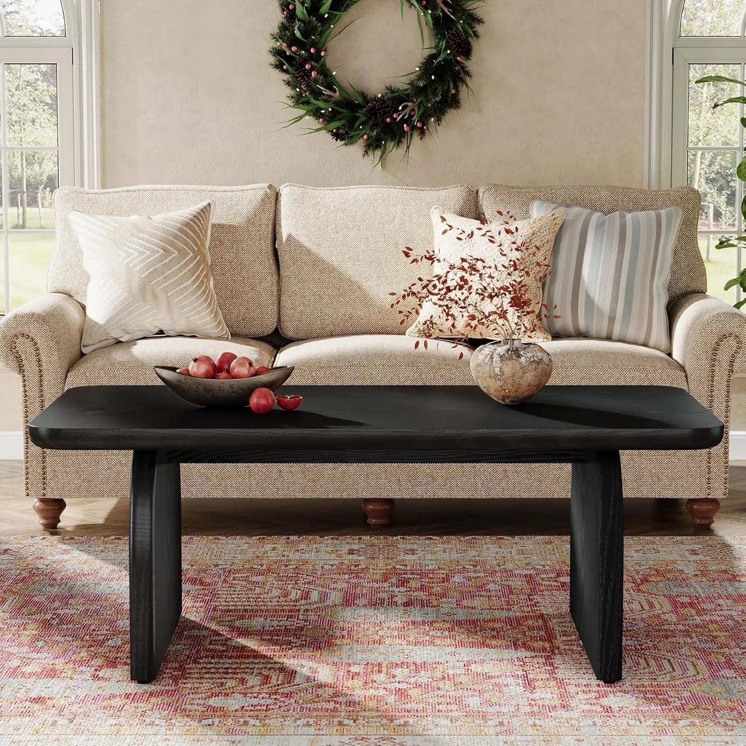 Rectangle coffee table,wood rectangular living room table farmhouse accent center low cocktail tea with sturdy base