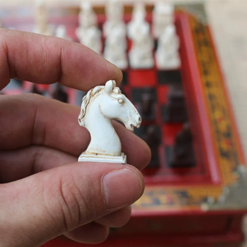 New wood chess chinese retro terracotta warriors do old carving resin chessman christmas birthday premium gift