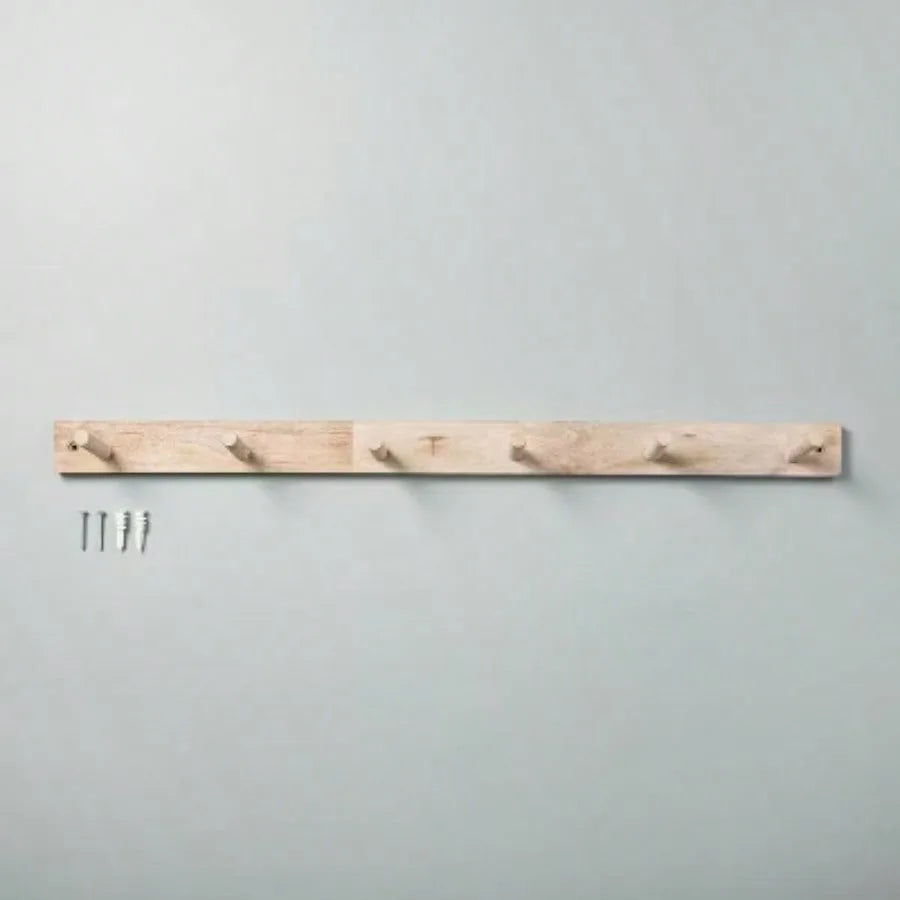 Wooden six-peg wall hook - magnolia pattern: mountable shelf white finish no tools required - united states
