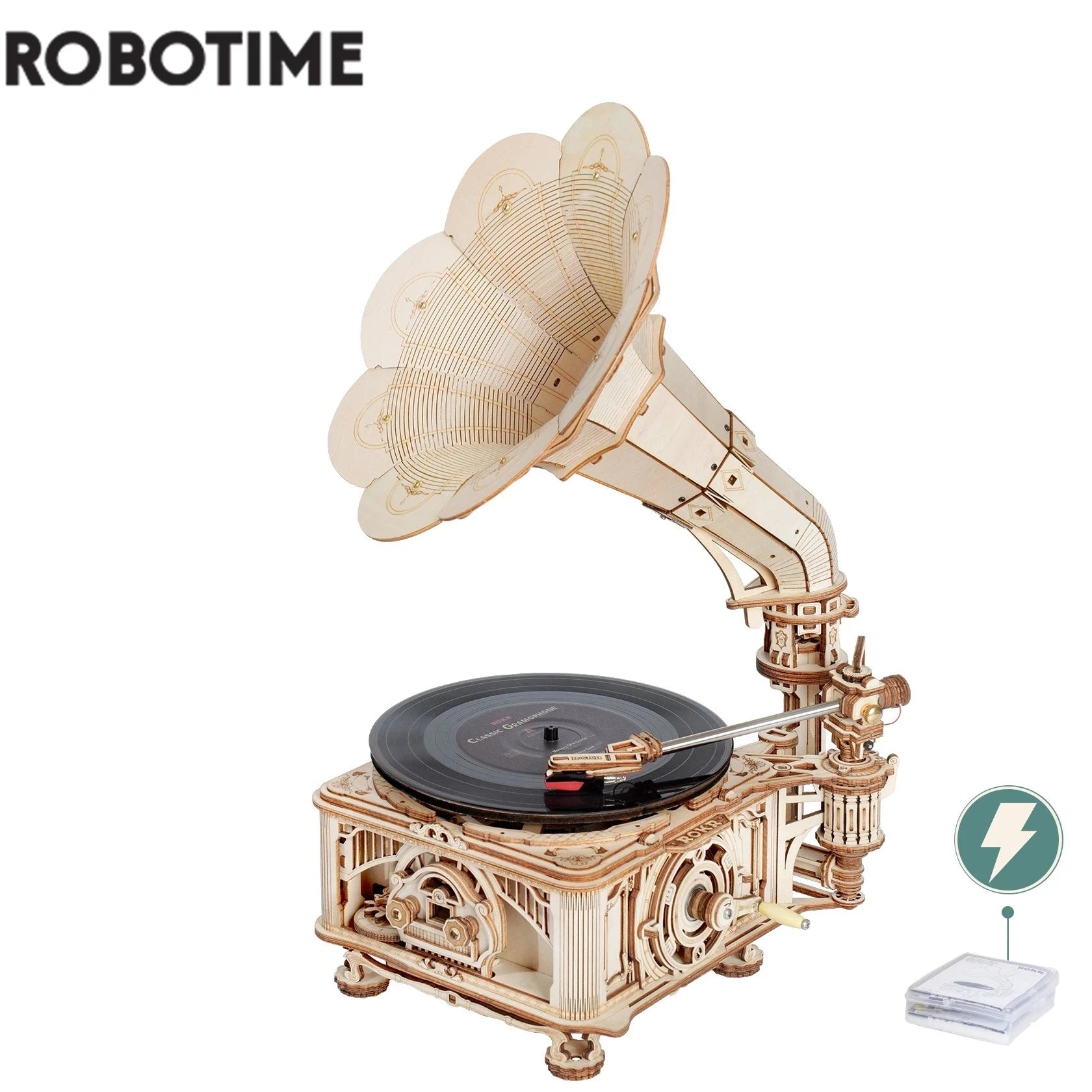 Robotime hand crank classic gramophone with music 1:1 424pcs wooden model building kits gift for children adult lkb01