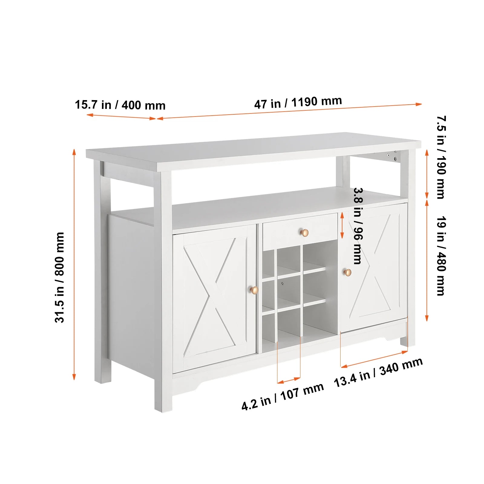 Vevor wine bar cabinet table for liquor & glasses freestanding farmhouse wood natural - 47x32x16inch / united states