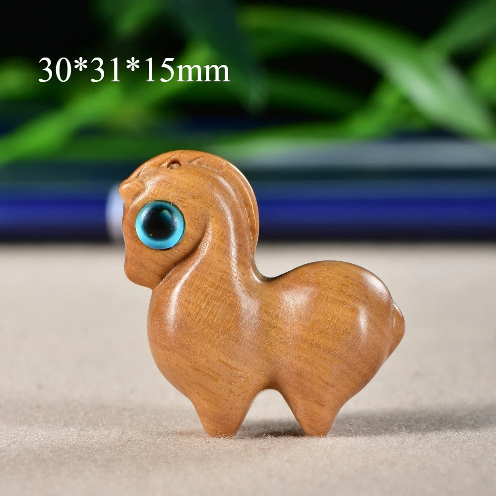 Natural wooden carving mini rainbow horse handcrafted miniatures ornaments diy figurine pendant keychain accessories