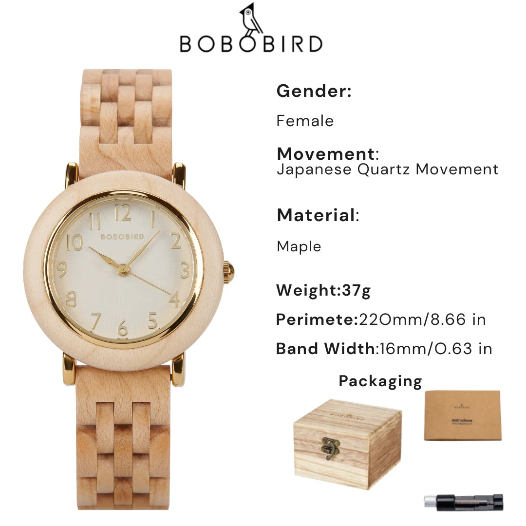 Bobo bird women’s wooden watch 2025 new elegant quartz wristwatch for ladies and girl natural wood timepiece gift