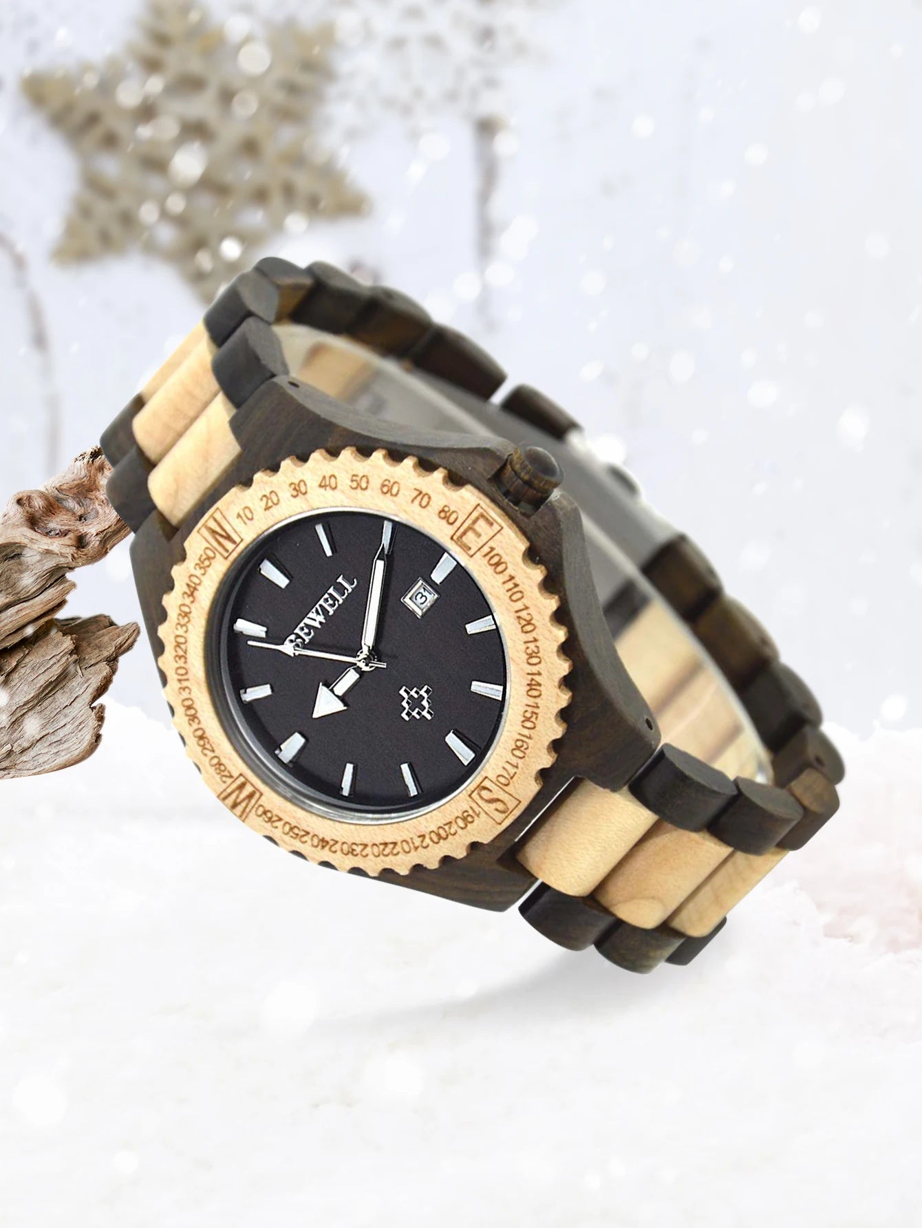 Mens wooden watch quartz movement lightweight handmade calendar analog wrist - 023a