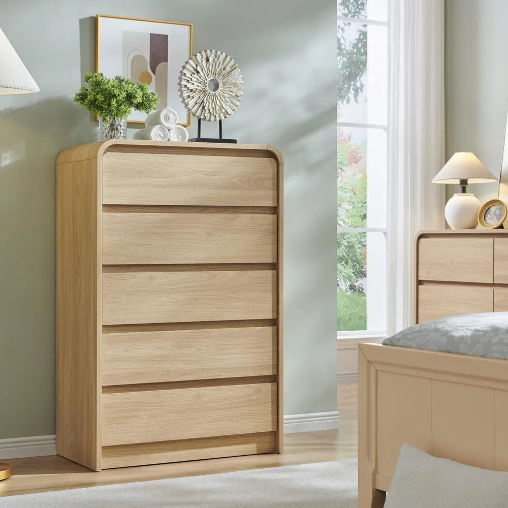 Modern 5 drawers dresser for bedroom 45’’ tall dressers & chests of w/curved profile design wood mid century vertical d