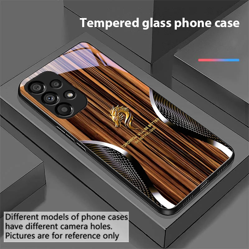 Wood grain snake for samsung galaxy s10 s20 plus s21 fe s22 s23 s24 s25 ultra black tempered glass phone case hard