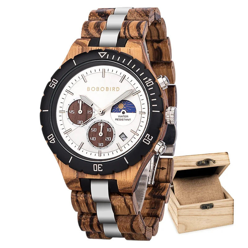 Bobo bird watches for men dynamic display of the sun and moon original luxury wooden watch environmental design