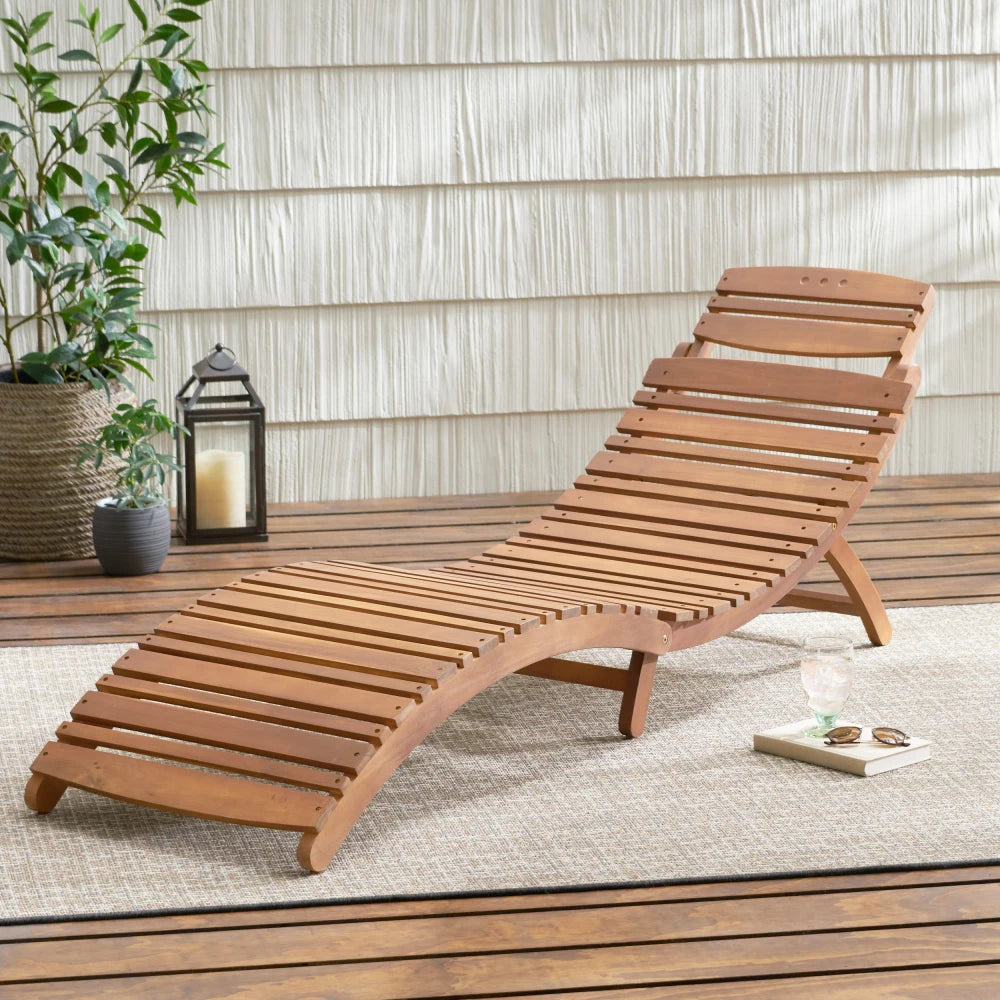 Lahaina wood foldable chaise lounge natural stain outdoor chair construction seat reclining armchair patio lawn garden