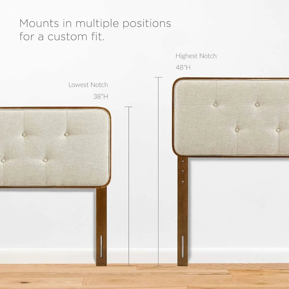 Walnut beige tufted queen headboard with fabric and wood collins style - united states