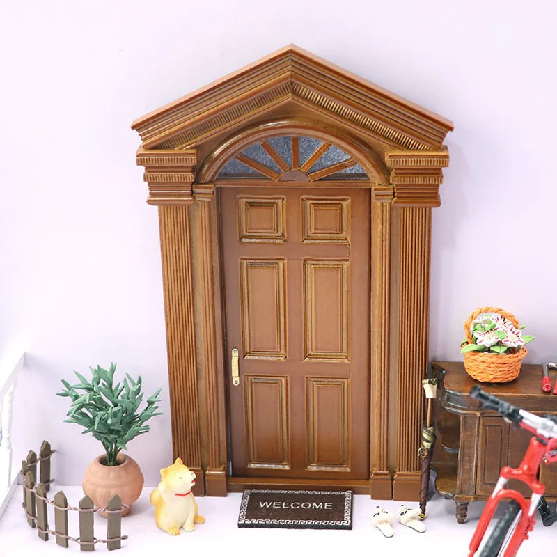 1pc miniature villa door european antique style wooden simulation sun for diy dollhouse decor mixed color - decorative