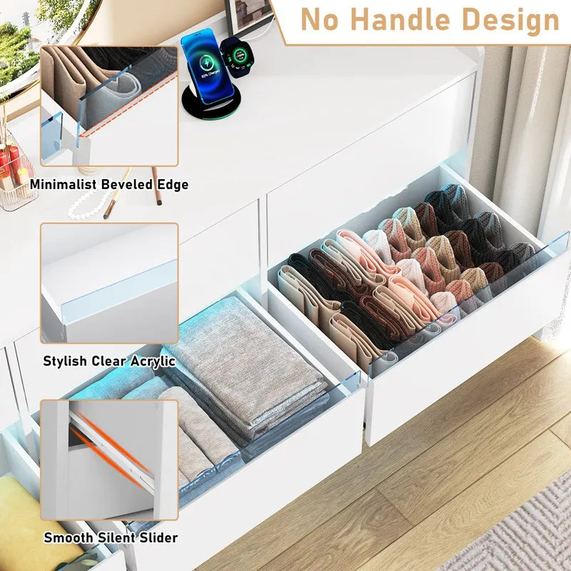 9 drawer dresser with power outlet & led light modern chest of drawers for closet 63’’ organizer cabinet bedroom