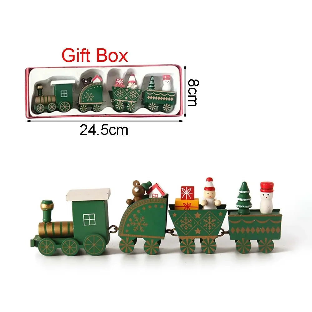 Christmas wood train decoration,christmas ornaments with moving train,home noel,happy new year 2025 gifts - green style