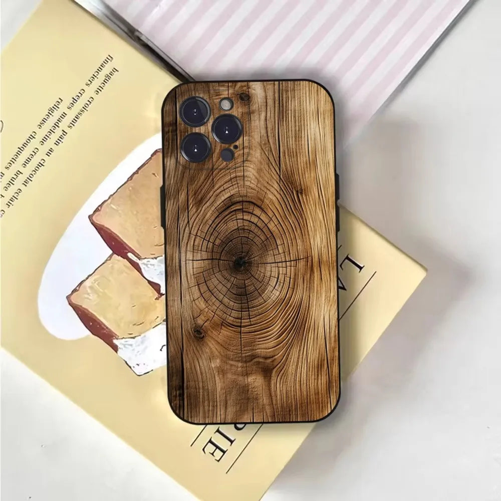 Natural wood phone case for iphone 16,15,14,13,12,11,pro,x,xs,max,xr,plus,mini soft black cover - z4 / iphone13mini