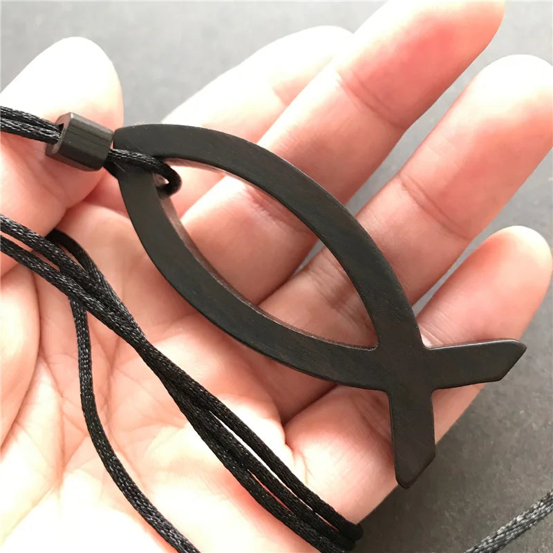 High grade ebony wood necklace for men jewelry personality jesus fish pendant necklaces women party accessories fashion