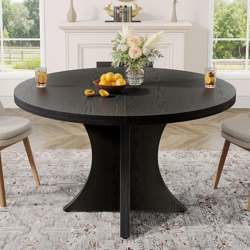 Round dining table for 4-6 47.24-inch farmhouse kitchen wood with pedestal base small dinner di