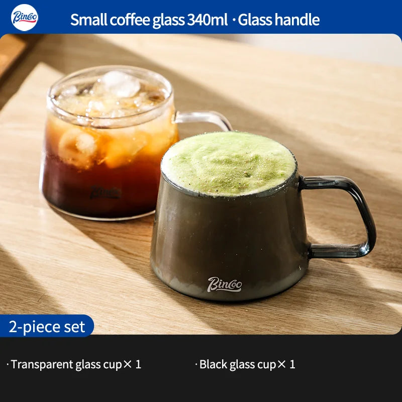 Bincoo 340ml transparent heat-resistant espresso cup glass coffee mug with wood handle cappuccino latte tea water cups