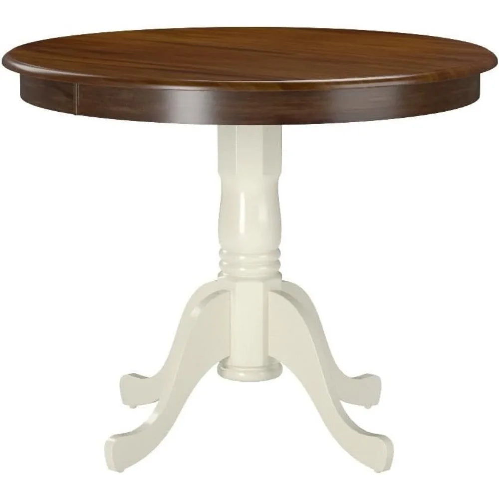 Round wooden pedestal dining table 36x36 inches antique walnut finish - united states / walnut linen whit