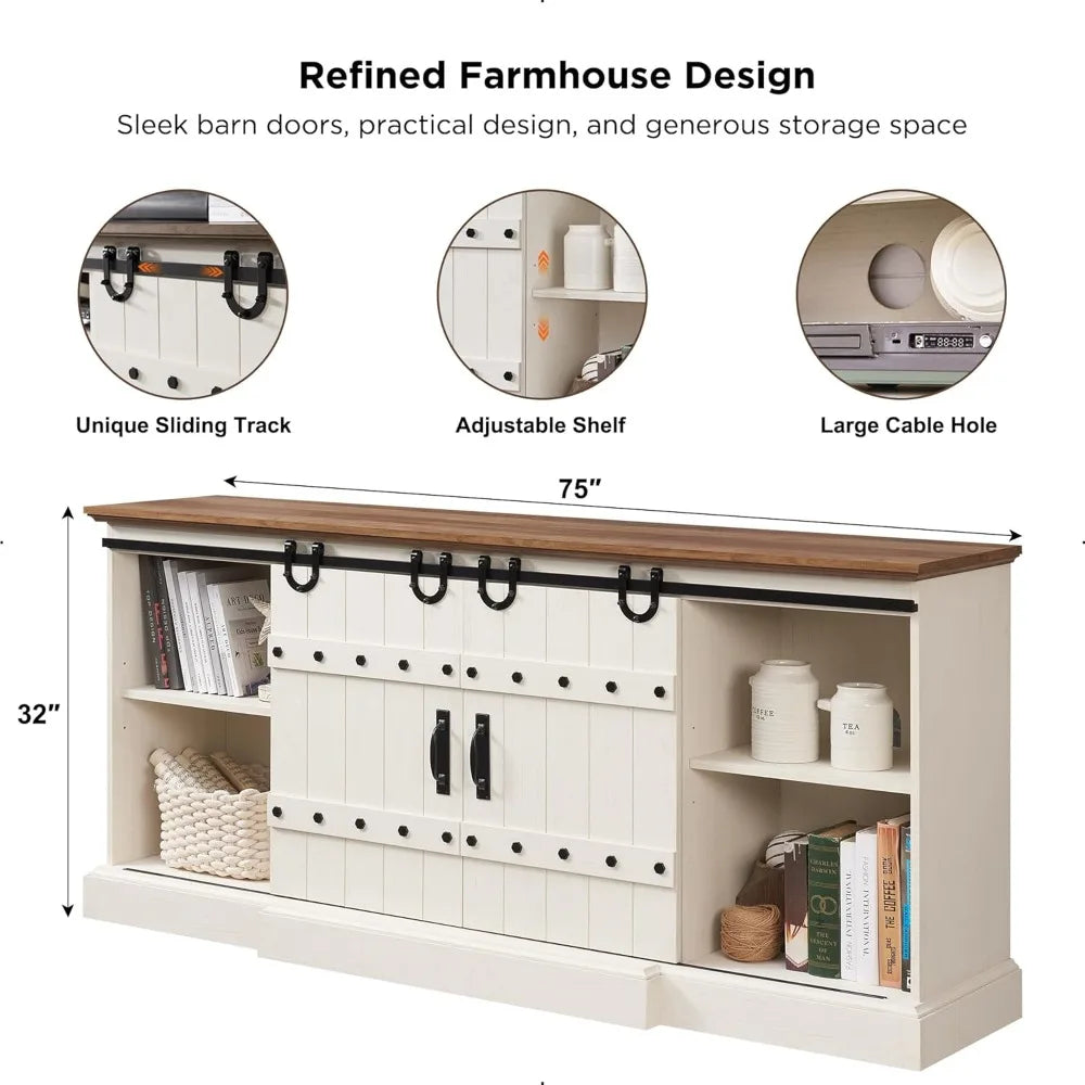 Rustic highboy entertainment center with sliding barn door for 80-85 inch tvs - antique white / united states