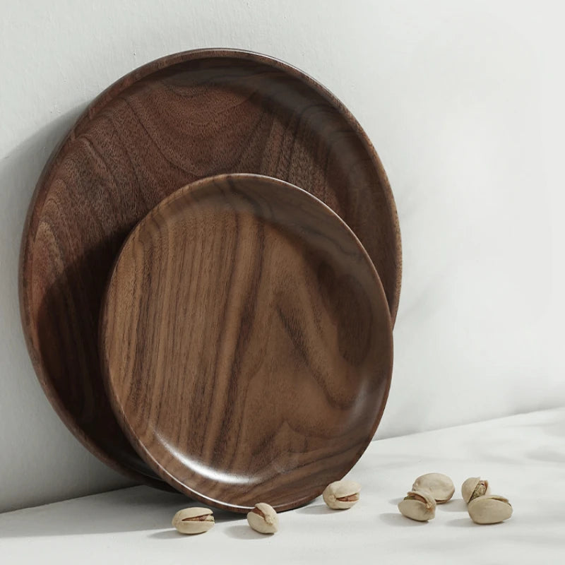 Japanese round wooden tray black walnut plate bread home afternoon tea snacks dessert dinner