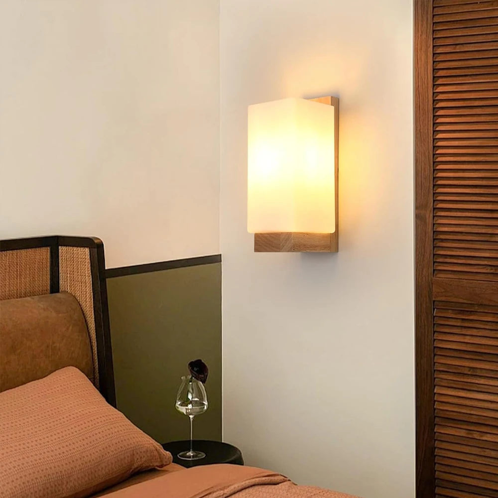 Nordic wood wall lamps with glass shade home indoor decor sconce bedside lamp modern led light night lights fixtures e27