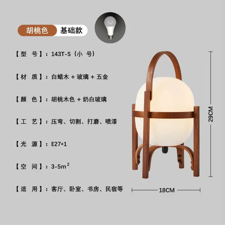 Japanese design solid wood glass desk light led e27 vintage table lamp home decor living room bedroom bedside kitchen