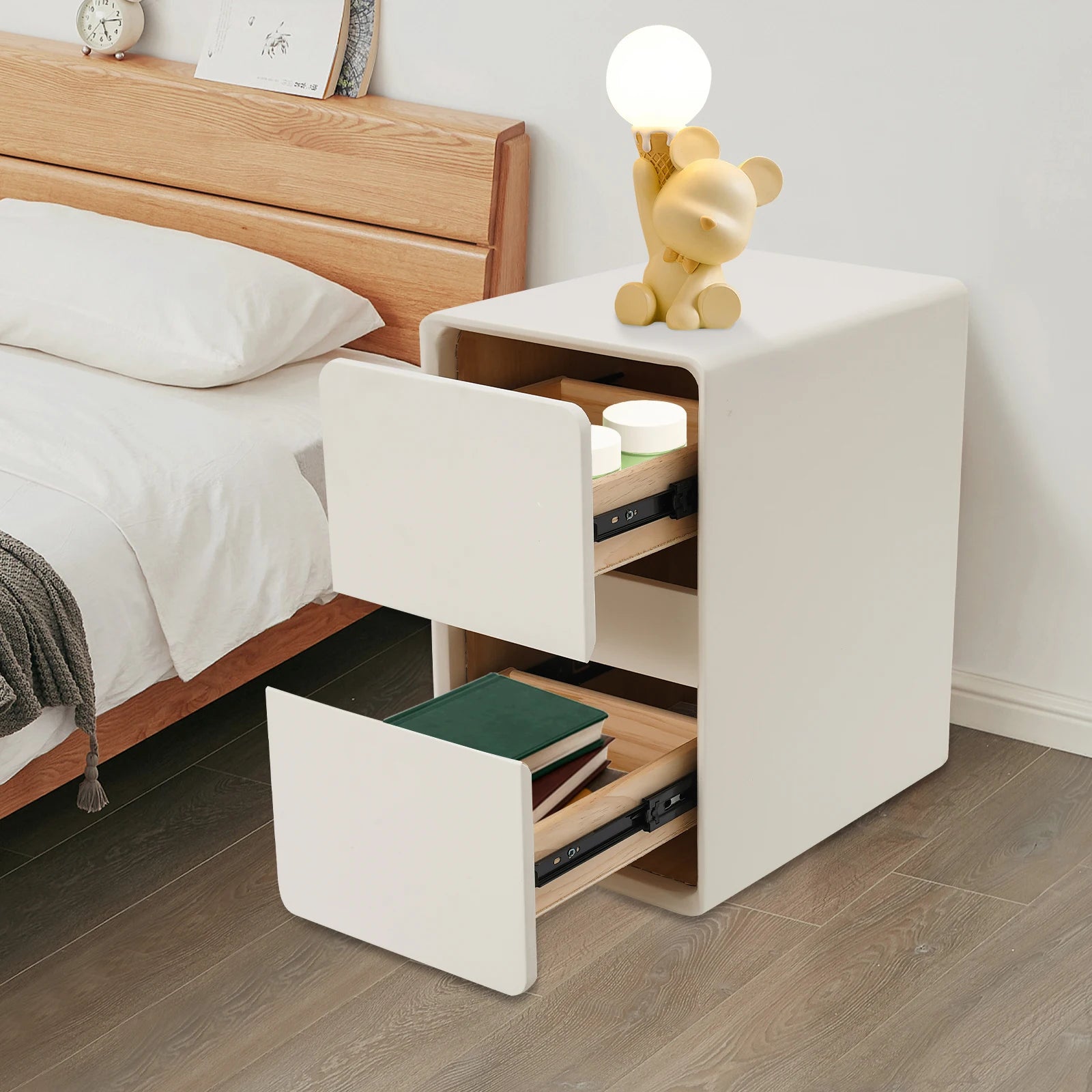 2 drawers narrow nightstand bedside table with modern couch sofa side storage cabinet for bedroom living room home decor