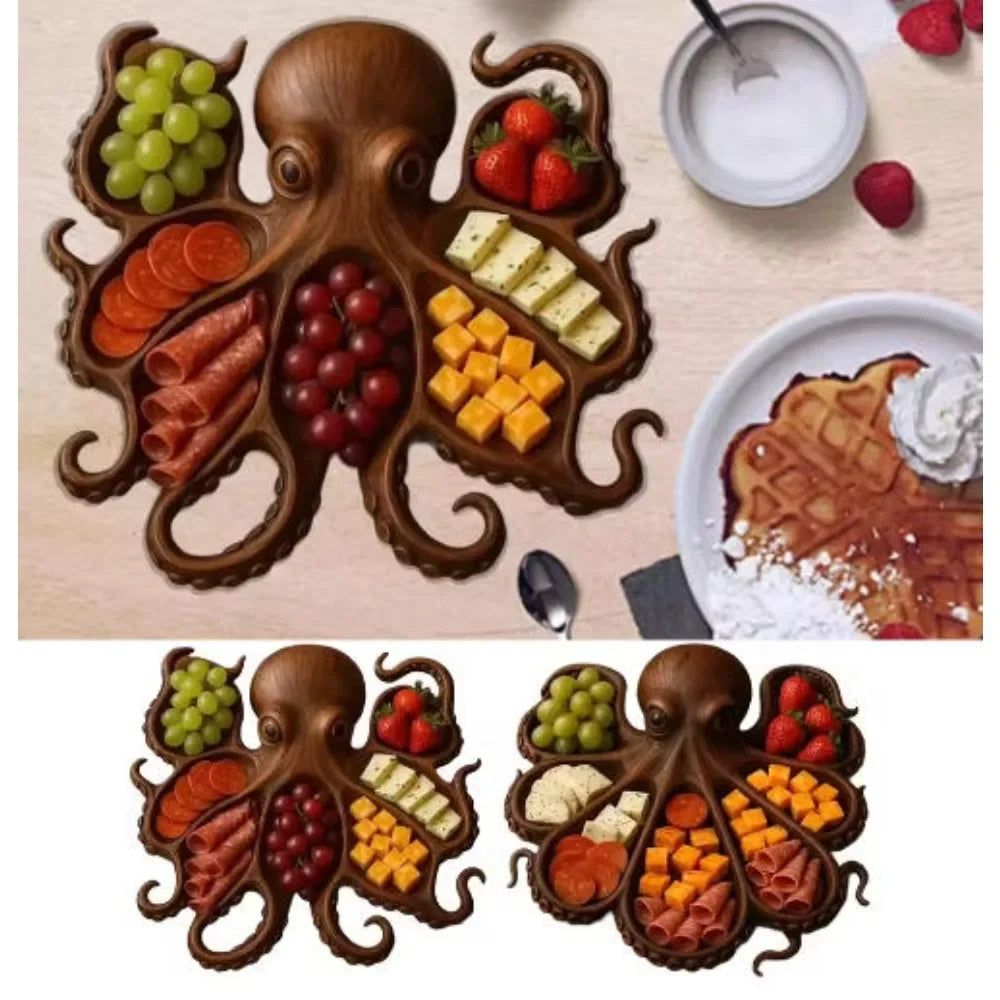 Octopus charcuterie platter design wooden serving tray for cheese board fruit dish kitchen decoration