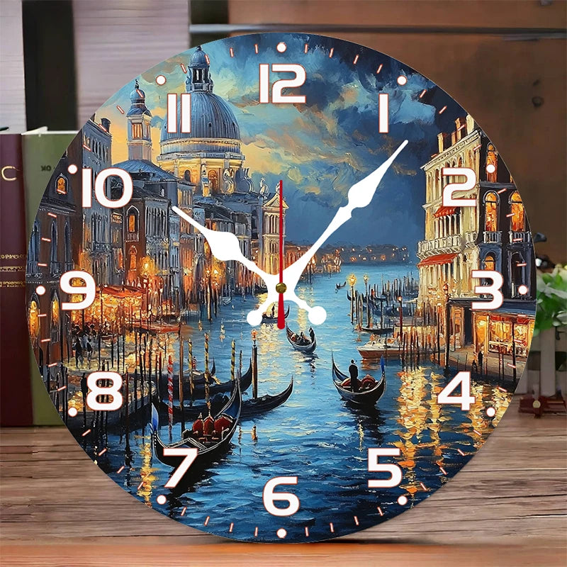 Transportation wooden round silent hanging wall clock,suitable for living room,office,study room,bedroom,home