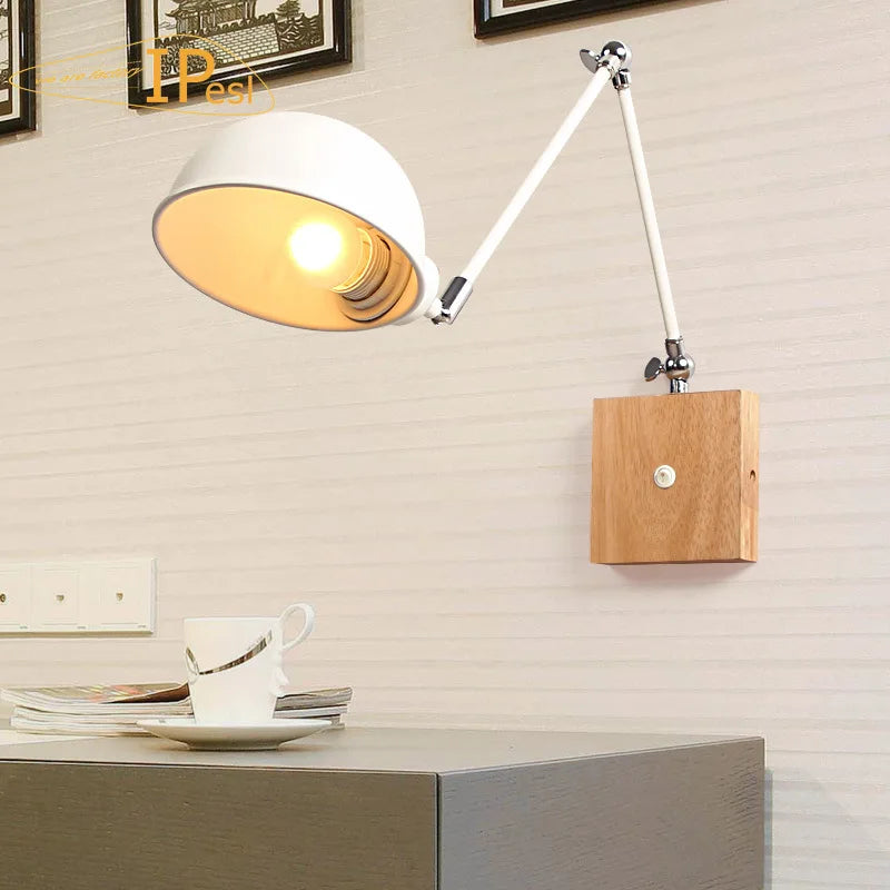 Modern nordic wood wall lamp with switch bedhead bedside lights adjustable bedroom room home decoration e27 110v 220v