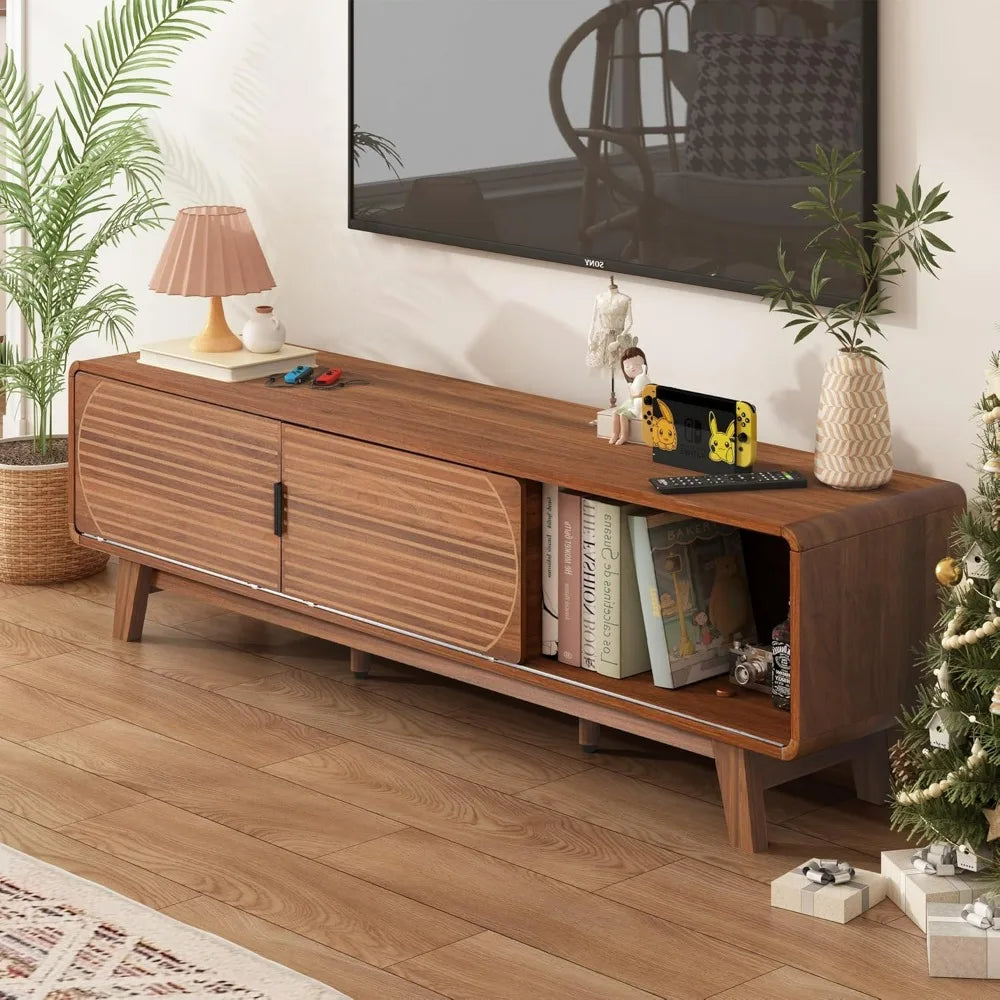 Mid century modern tv stand for 55/60/65 inch 62’’ console table with fluted sliding doors entertainment center