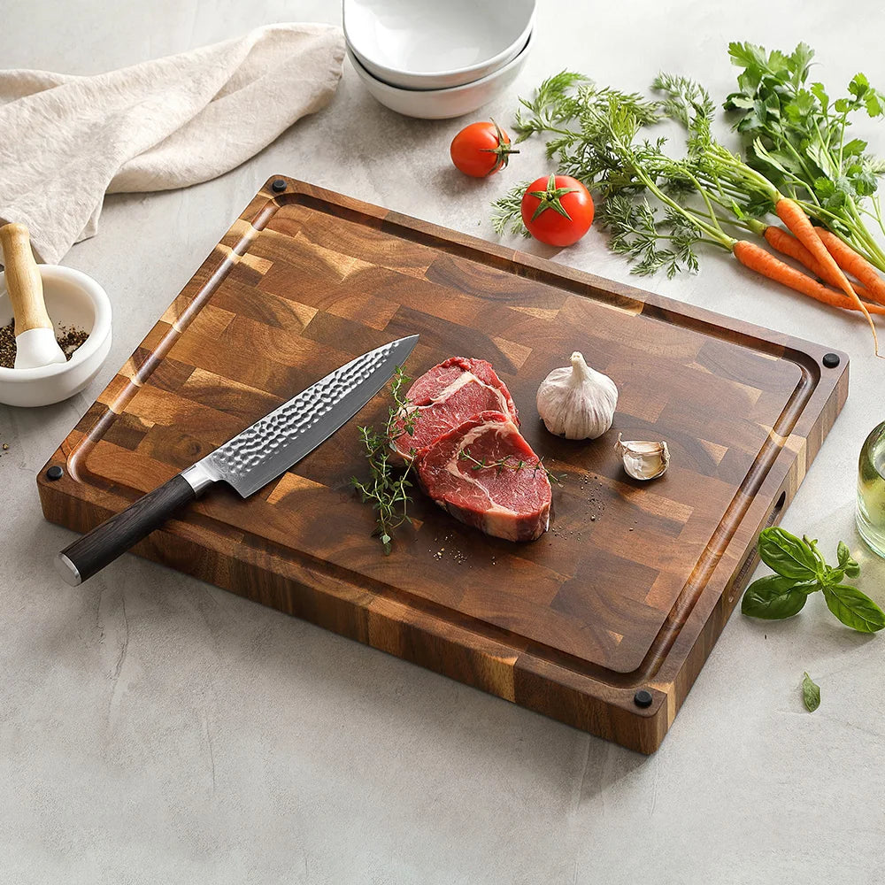 Hezhen high quality acacia wood splicing cutting board double-sided use thickened chopping kitchen tools - 485x356x38mm